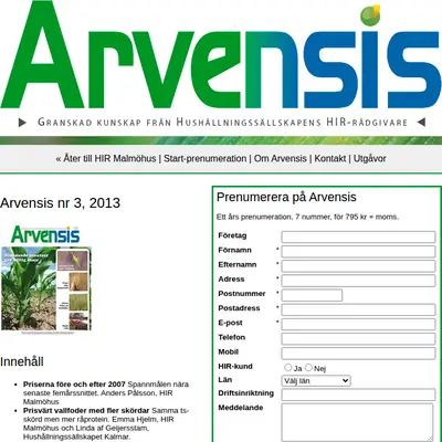 www.arvensis.se startsida 2013