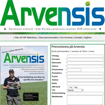 www.arvensis.se startsida 2014