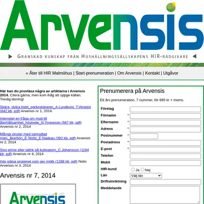 www.arvensis.se startsida 2015