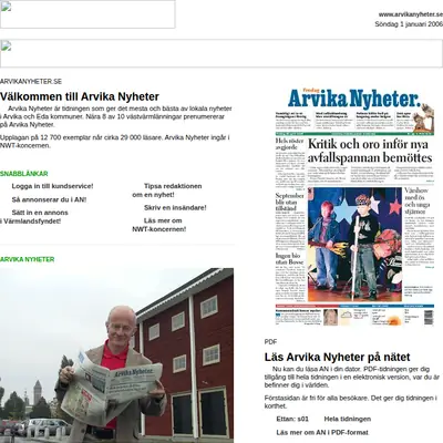 Arvika Nyheter, Västra Värmlands Tidning startsida 2006