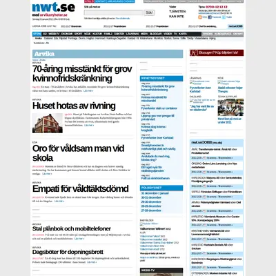 Arvika Nyheter, Västra Värmlands Tidning startsida 2012