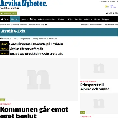 Arvika Nyheter, Västra Värmlands Tidning startsida 2015