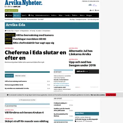 Arvika Nyheter, Västra Värmlands Tidning startsida 2016