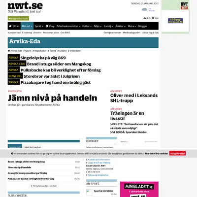Arvika Nyheter, Västra Värmlands Tidning startsida 2017
