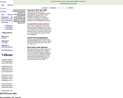 Avanza Live startsida 1999