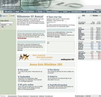 Avanza Live startsida 2003