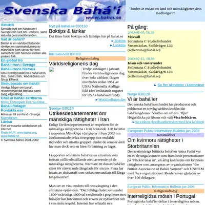 Bahá´i Nytt startsida 2003