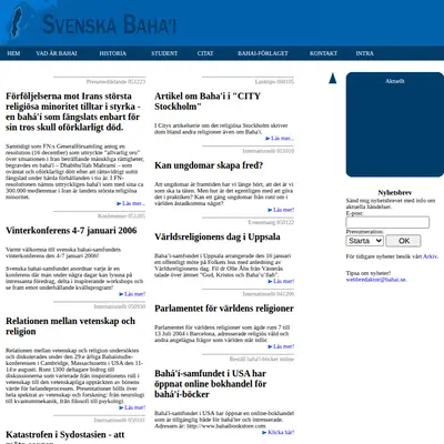 Bahá´i Nytt startsida 2006