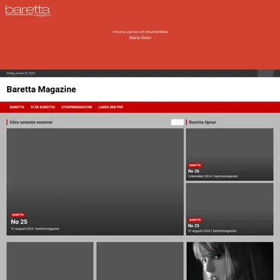 Barettamagazine.com startsida 2025