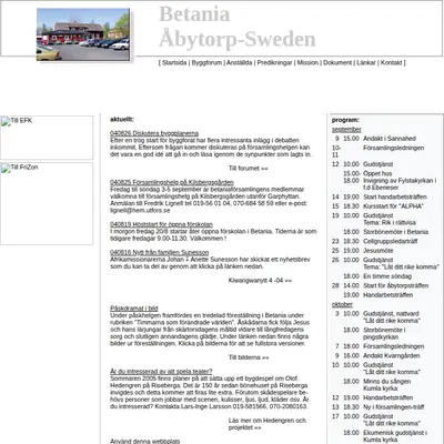 Betania Åbytorp webben startsida 2004