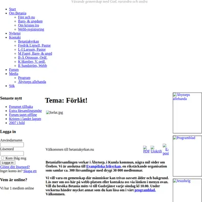 Betania Åbytorp webben startsida 2008