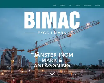 Bygg i Mark AC AB, www.bimac.se startsida 2023