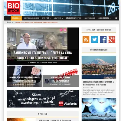 BioStock, biostock.se startsida 2015