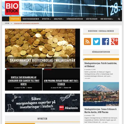 BioStock, biostock.se startsida 2016