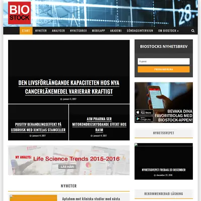 BioStock, biostock.se startsida 2017