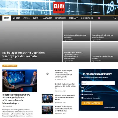 BioStock, biostock.se startsida 2022