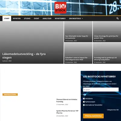 BioStock, biostock.se startsida 2023