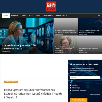 BioStock, biostock.se startsida 2024