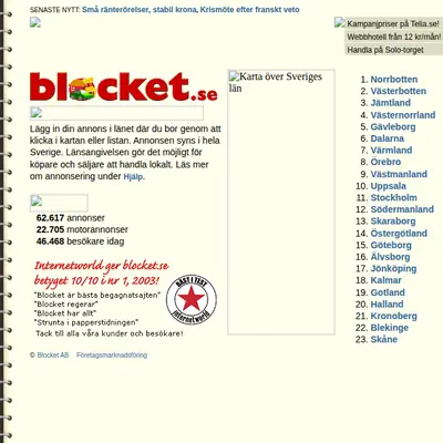 Begblocket startsida 2003