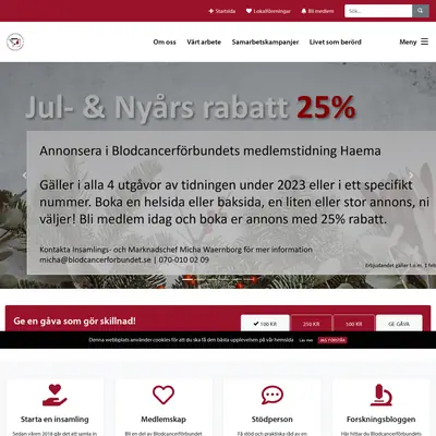 www.blodcancerforbundet.se startsida 2023