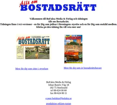 Allt om Bostadsrätt startsida 1999