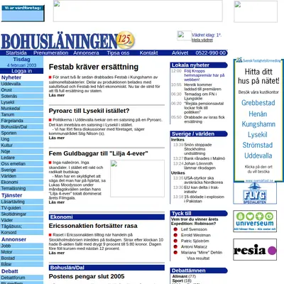 Bohusläningen startsida 2003