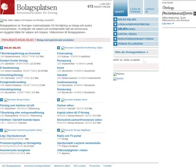 bolagsplatsen.se startsida 2007