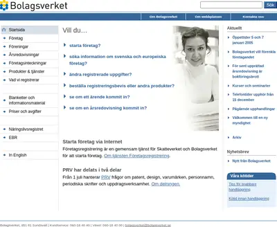 Nytt från Bolagsverket startsida 2005