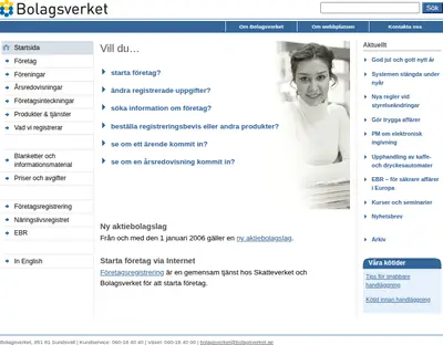 Nytt från Bolagsverket startsida 2006