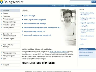 Nytt från Bolagsverket startsida 2007