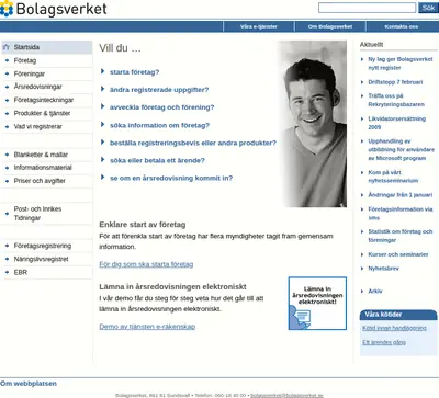 Nytt från Bolagsverket startsida 2009