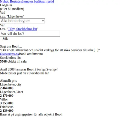 booli.se startsida 2008