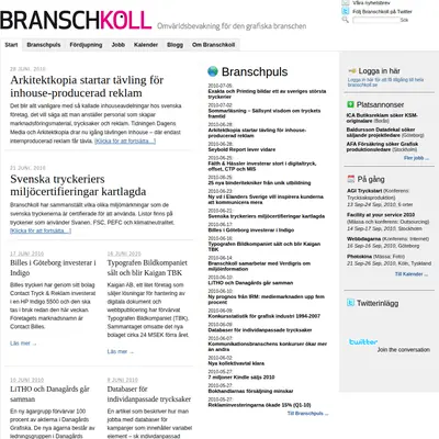 Branschkoll.se startsida 2010
