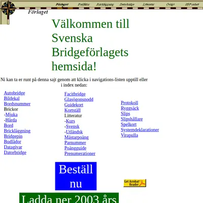 www.bridgeforlaget.se startsida 2005