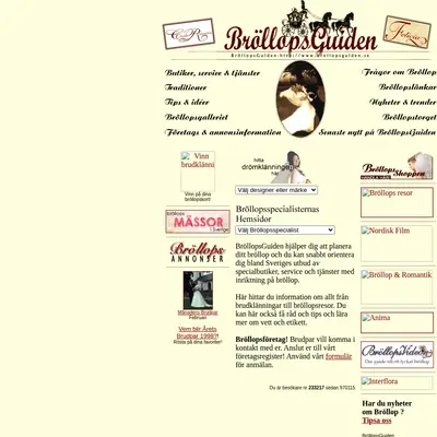 BröllopsGuiden startsida 1999