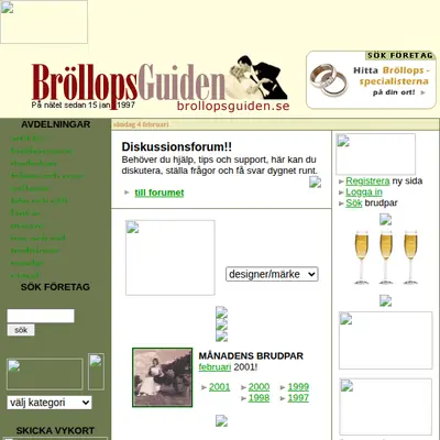 BröllopsGuiden startsida 2001