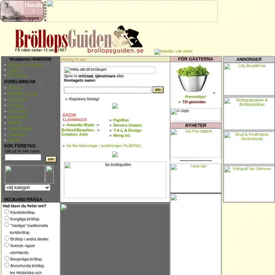 BröllopsGuiden startsida 2002