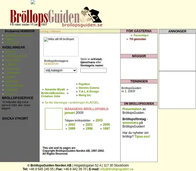 BröllopsGuiden startsida 2003