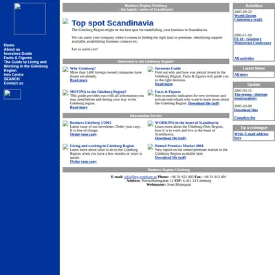 Business Region Göteborg startsida 2005