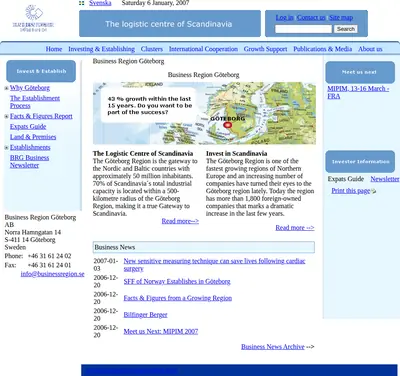 Business Region Göteborg startsida 2007