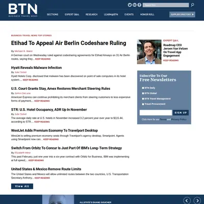 Business Travel-Travel News startsida 2016
