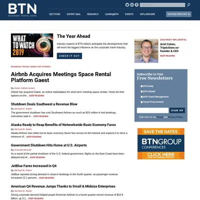 Business Travel-Travel News startsida 2019