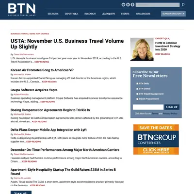 Business Travel-Travel News startsida 2020