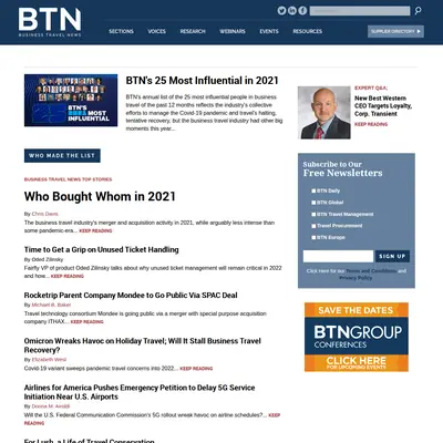 Business Travel-Travel News startsida 2022