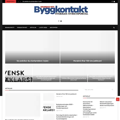 Tidningen Byggkontakt startsida 2021