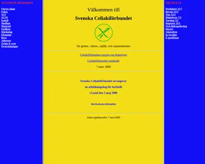 Celiaki Forum startsida 2000