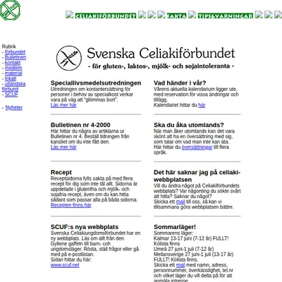 Celiaki Forum startsida 2001
