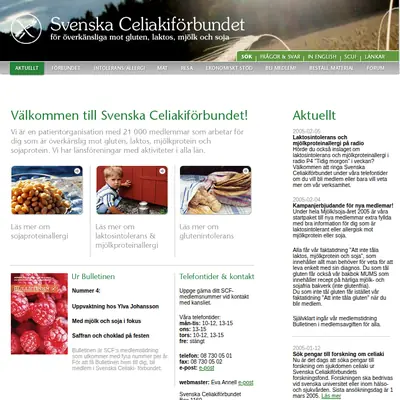 Celiaki Forum startsida 2005