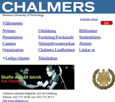 Chalmers Nyhetsbrev startsida 2000