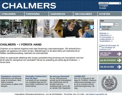 Chalmers Nyhetsbrev startsida 2007